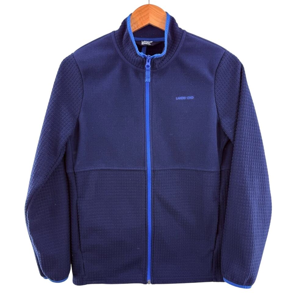 Land’s End Boy's Breathable Grid Fleece Full-Zip Jacket Navy Blue Size XL 14-16